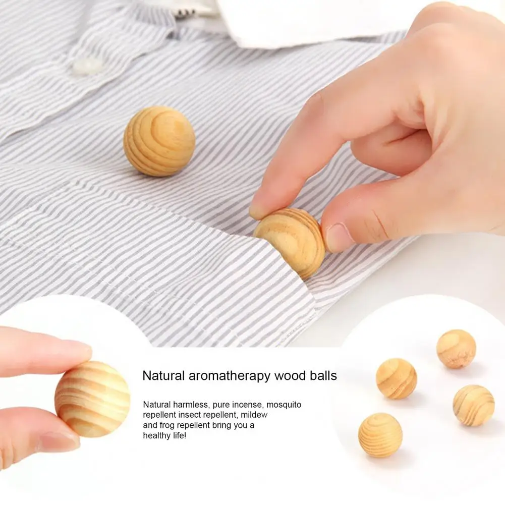5Pcs 2cm Ball Aroma Light Scented Round Shape Easy To Carry Mustiness Prevention Compact Clothes Storage Wood Block For Bedroom