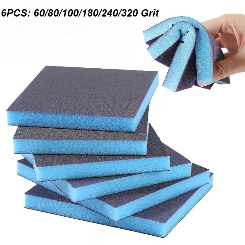 6Pcs Grit Sanding Sponge Soft Foam Sanding Pads Reusable Wet Dry Sanding Blocks for Wood Metal FurniturePaint and Drywall 60-320