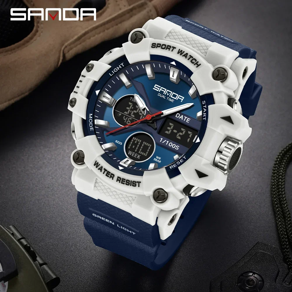 SANDA Women's Sports Watch for Men Quartz Digital Dual Display Watches Shock Water Resistant Camping GYM Wristwatch 7W6225