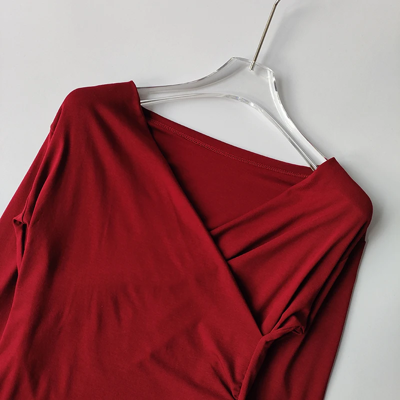 V-Ausschnitt Langarm-Yoga-Anzug T-Shirt für Schlankheits- und Lauftraining Fitnessanzug als Unterziehshirt für Damen – Detail 4