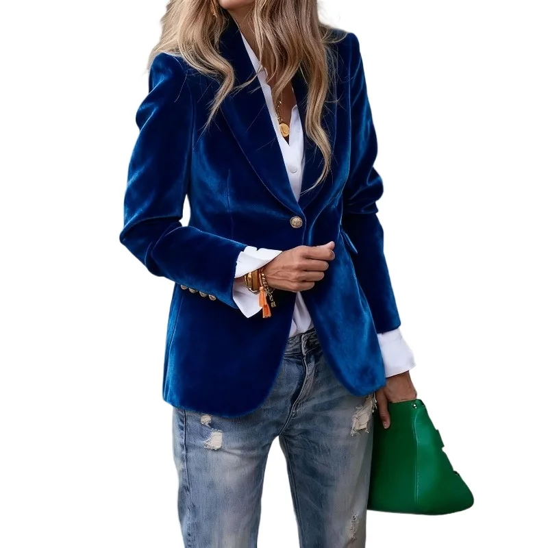 Elegant and Fitted Faux Pocket Featuring Cross-border Velvet From Europe and America A High-end Fashionable Women's Suit Jacket