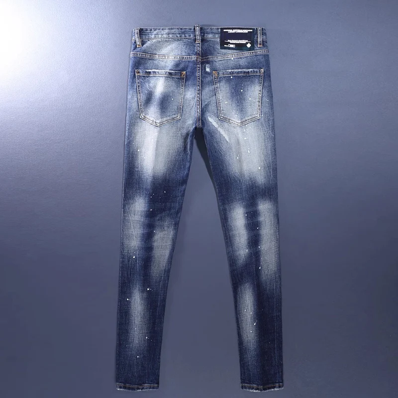 Y2k New High Quality Men's Jeans, Wrinkled, Washed, Nostalgic, Elastic, Slimming, Blue Jeans, Hip Hop Brand Pants, Hombre