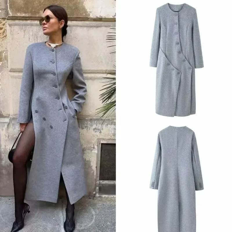 

Женское шерстяное пальто-блузка на весну/осень, удлиненное, с пуговицами, в стиле пэчворк, новое, модное, повседневное, универсальное, нишевое, премиум-класса