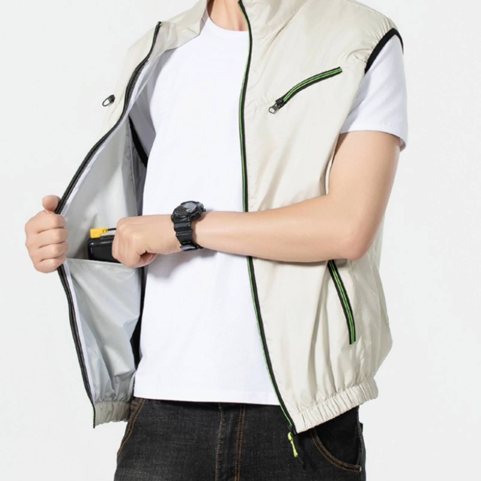 Sleeveless Cooling Vest Breathable Zip Front Cooling Vest Clothing Stand Collar Elastic Hem for Outdoor Summer