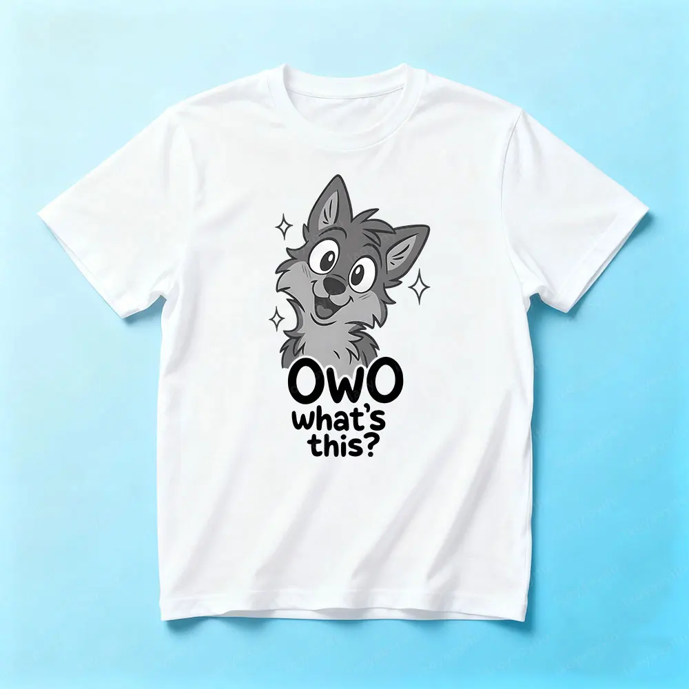 OwO What's This Cute Wolf Printed Tshirt Anthro Furry Wolf Shirt Furry Lover Gift Tee Cosplay Role Play Tops Men Unisex T-shirt