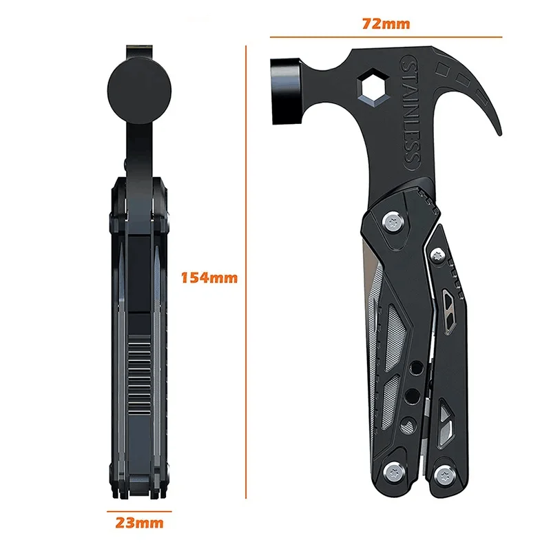 SATA 17-IN-1 EDC Outdoor Multi-Tool Hammer Vehicle-Mounted Window-Breaking Escape Hammer Tool Pliers