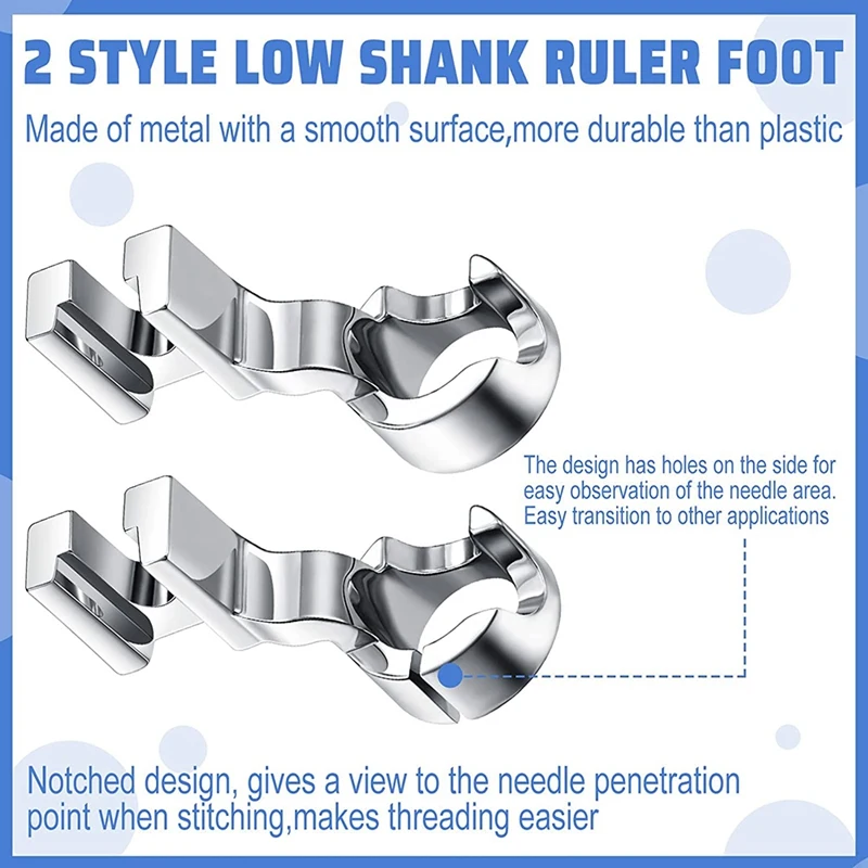 2 Pieces Low Shank Ruler Foot For Freemotion Quilting 1/4 Inch Thick Rulers, Ruler Quilting Foot Compatible With Singer