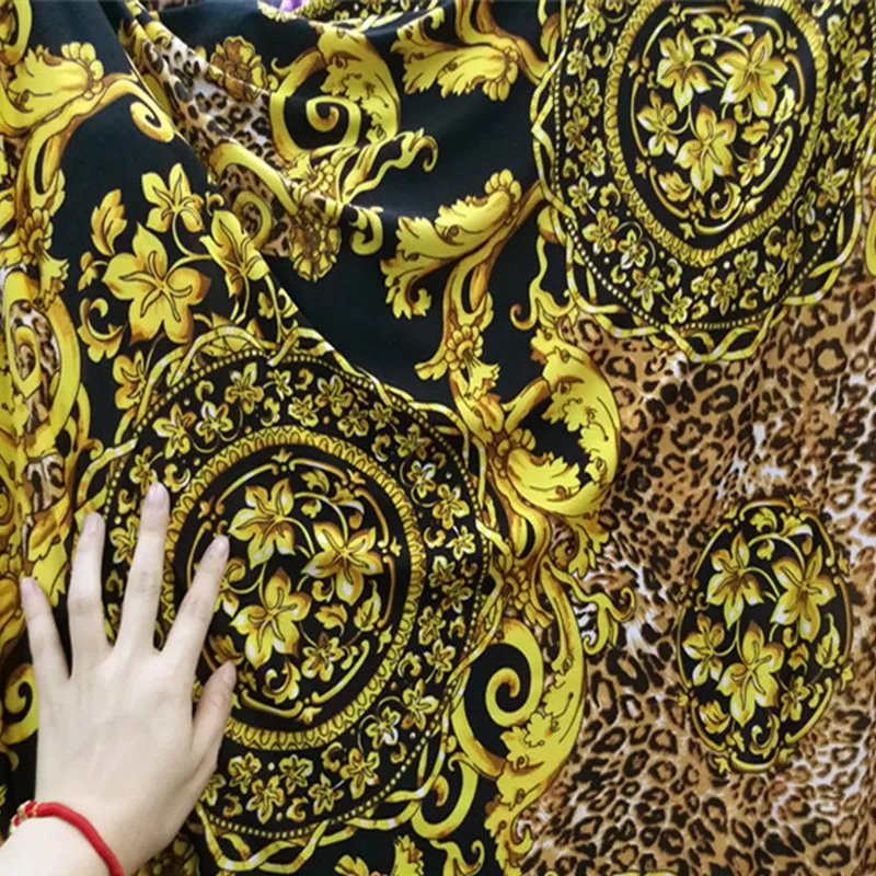 Good,Yellow Leopard,Cotton/SPANDE Knit Fabric,Ice Silk,4 Side Elastic,African Flower Cloth,DIY,Sew,Dance Dress,Large Swing Skirt