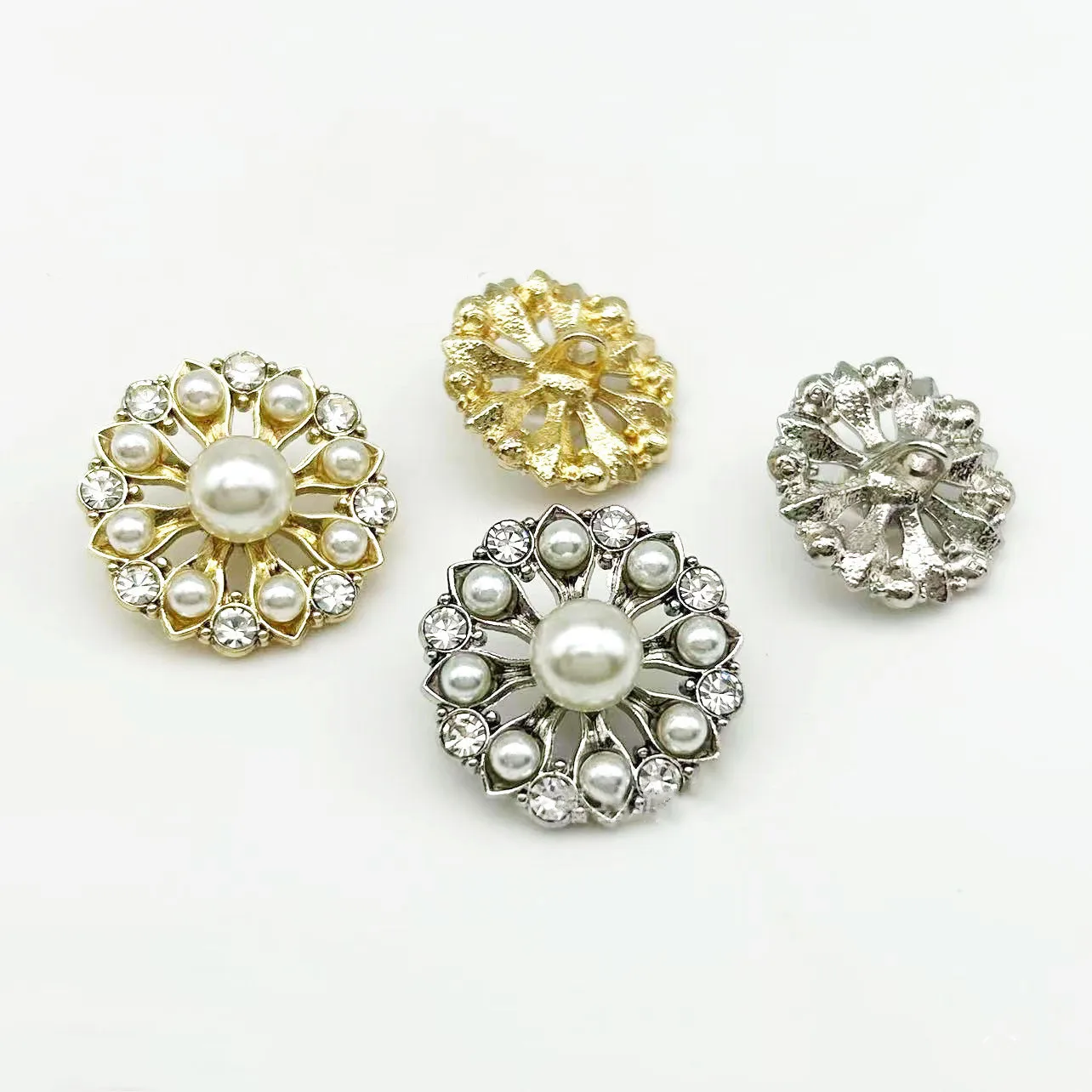18/20/23MM Luxury Pearl Rhinestone Flower Buttons Of Clothing Fashion 6pcs Metal Flower Button Apparel Sewing Accessories