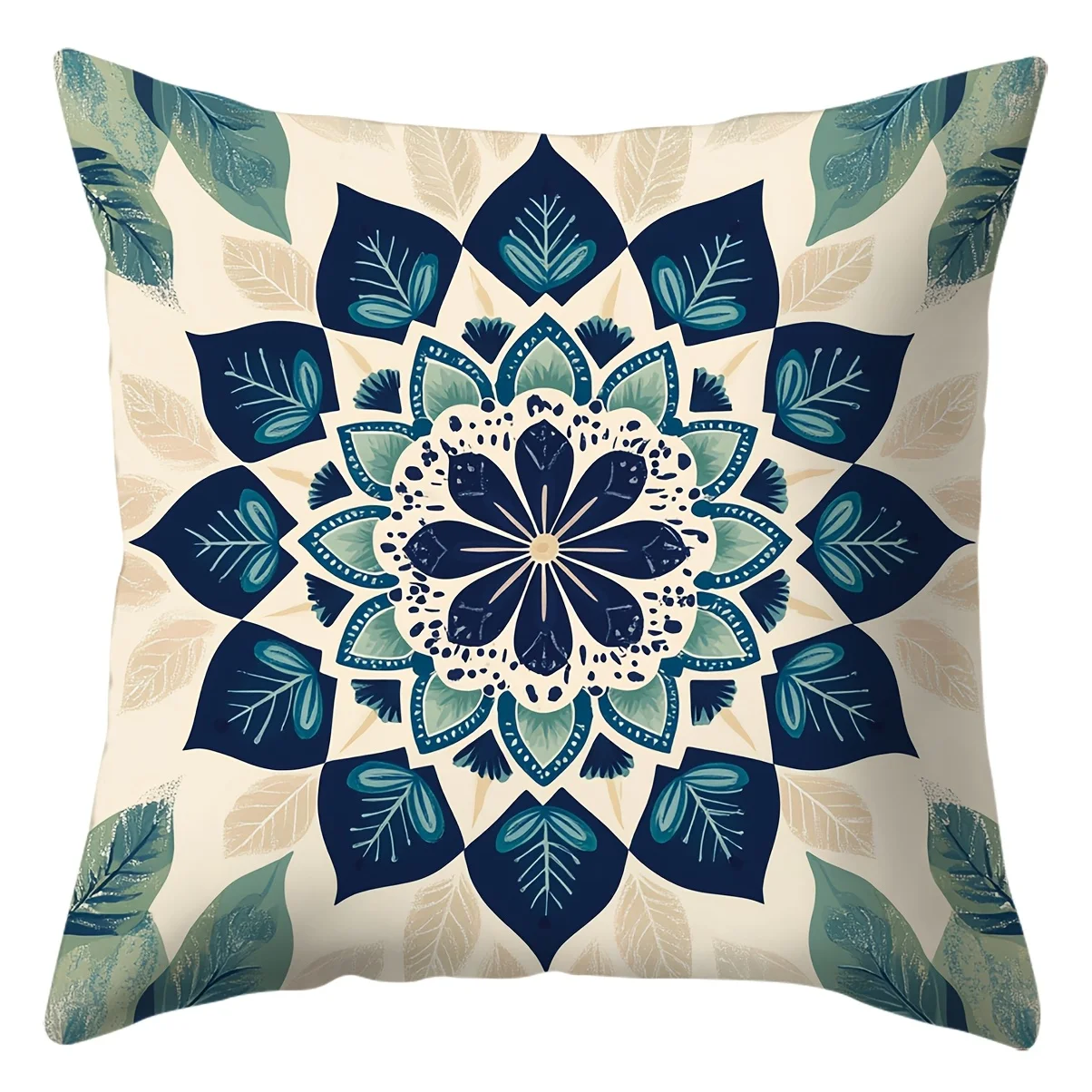 Juego  4 fundas  cojín bohemias, estampado  mandala azul, 40.64 x 40.64 cm, 45.72 x 45.72 cm, 50.8 x 50.8 cm, aptas para d