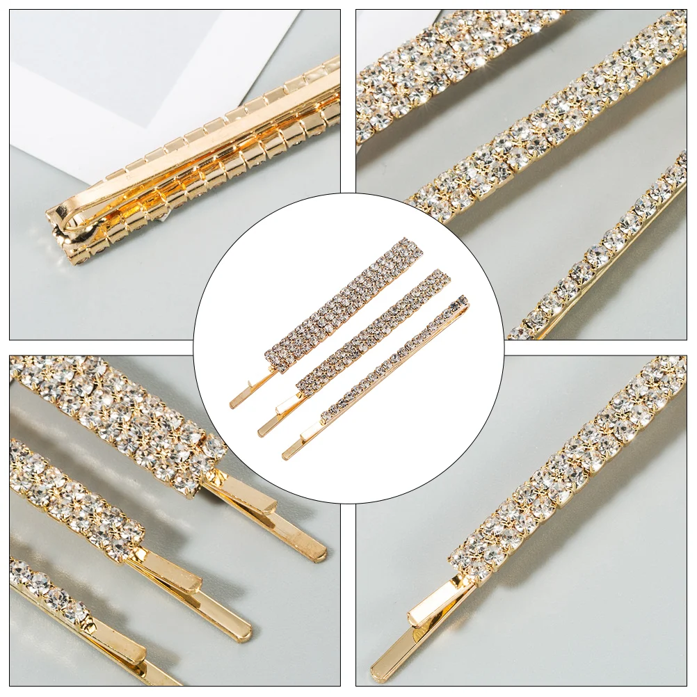 3-delige eenvoudige strass haarclip dames haarspeld meisje accessoire gouden modekleding legering hoofdtooi damesaccessoires