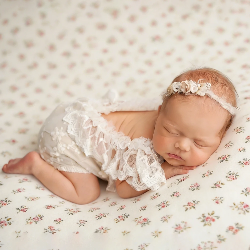 Newborn Photography Props Lace Romper Vintage Baby Photo Outfit Newborn Photoshoot Costume Infant Photo Accessories 0-3 Months