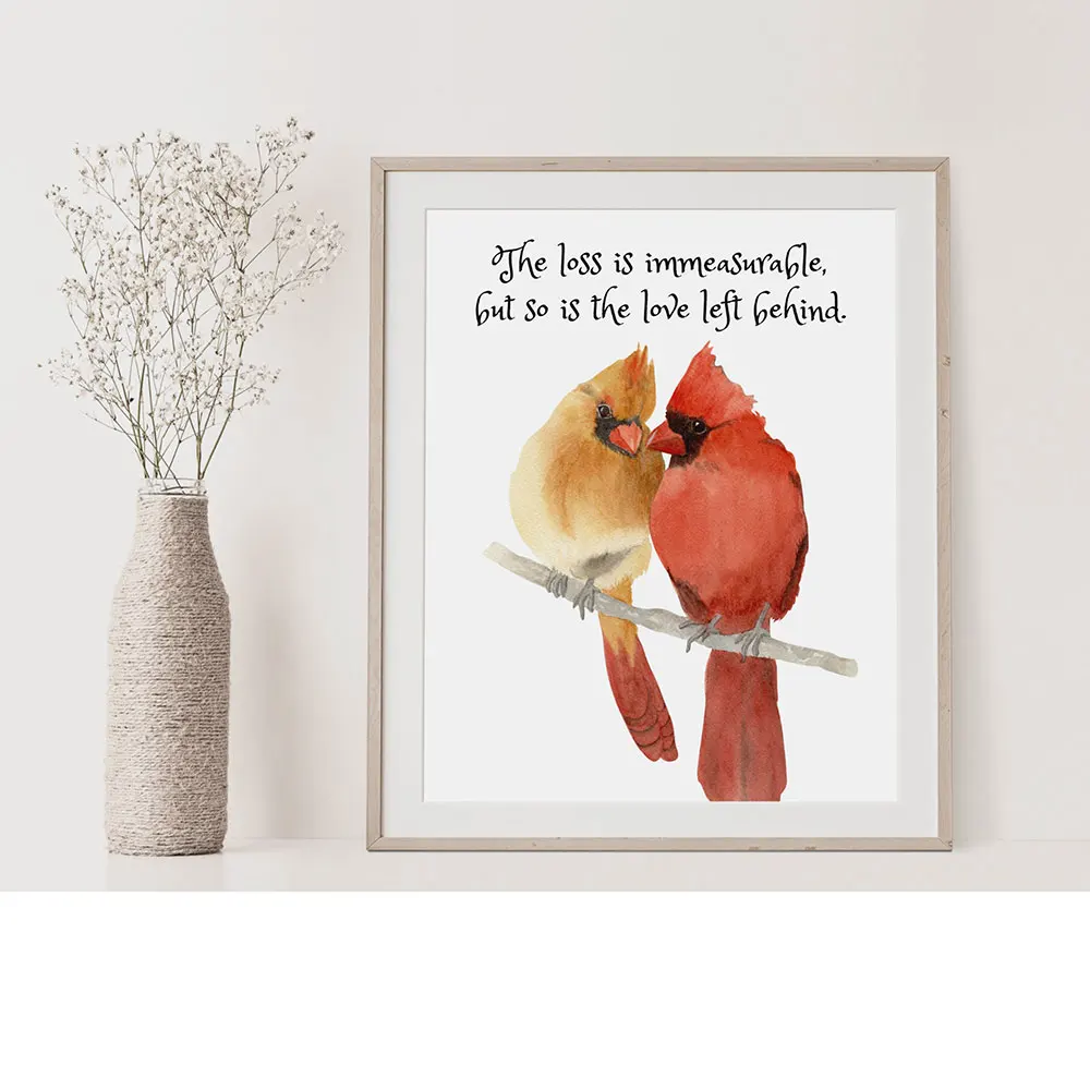 Bereavement Wall Art Sympathy Canvas Painting Posters Watercolor Cardinal Bird Prints Animals Pictures Room Decor Memorial Gift