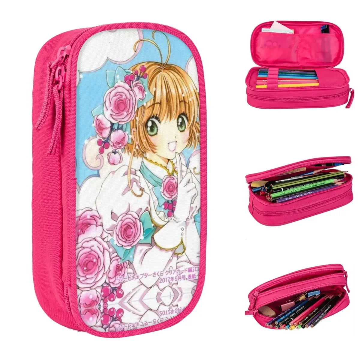 Estuche de lápices Sakura Kinomoto, bolsa de almacenamiento grande para bolígrafos, regalos de oficina para niñas y niños