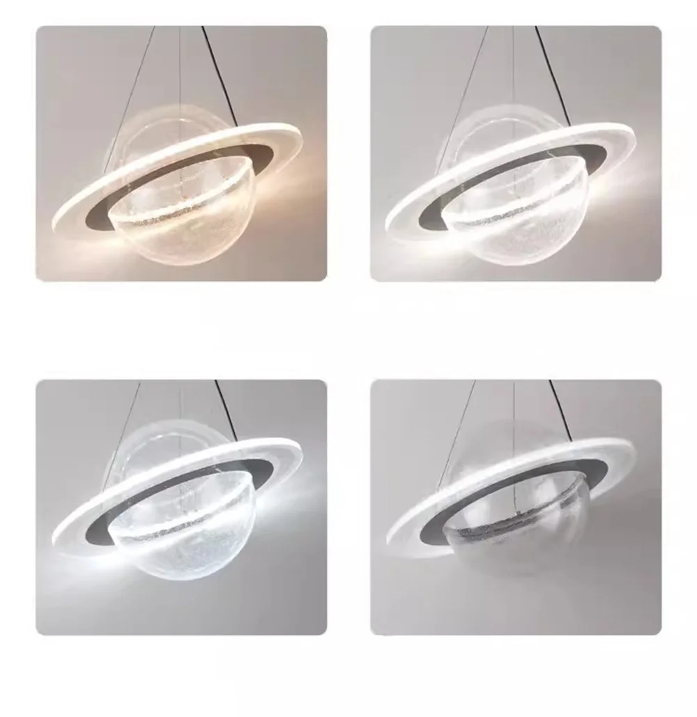 Creative Saturn Planet Acrylic Ball Led Pendant Lights For Kitchen Dining Room Home Deco Accessory Cafe Bar Hanging Lamp Fixture