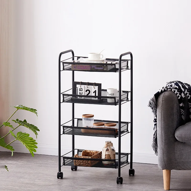 3/4/5 Tier Rolling Storage Cart Multi-storey Storage Rack Movable Vegetable Storage Basket Shelf Kitchen Bathroom Slim Organizer