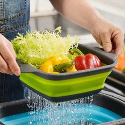 Foldable Vegetable Fruit Cleaning Basin Basket Silicone Collapsible Colander Folding Wash Drainer Plastic Kitchen Storage