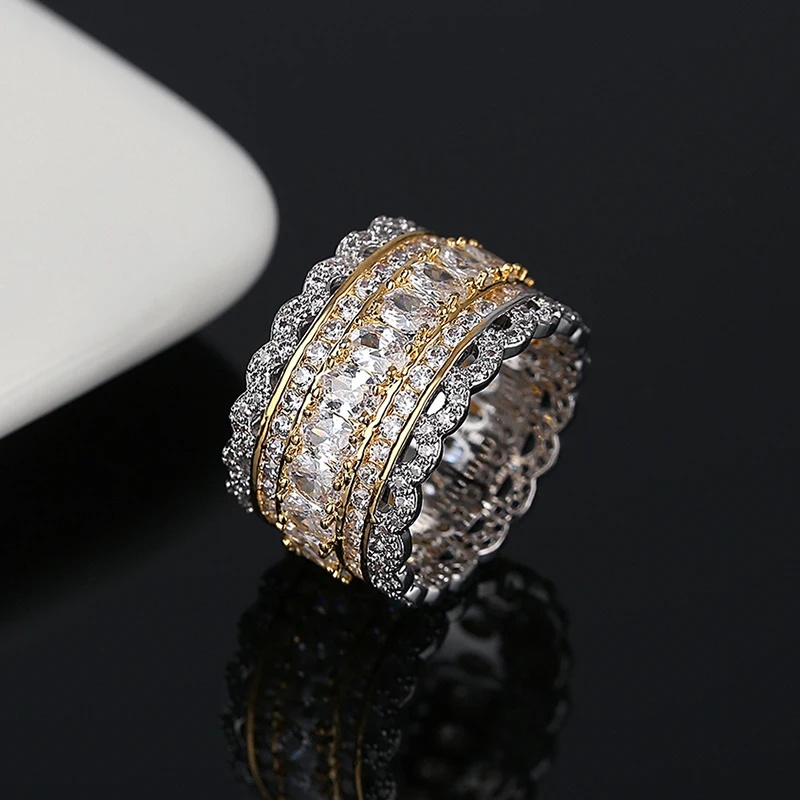 JINSE Luxury Gold Color Cubic Zirconia Trendy Rings Shiny Iced CZ Gothic Vintage Men's Jewelry Boys Fashion Hip Hop Charm Gifts