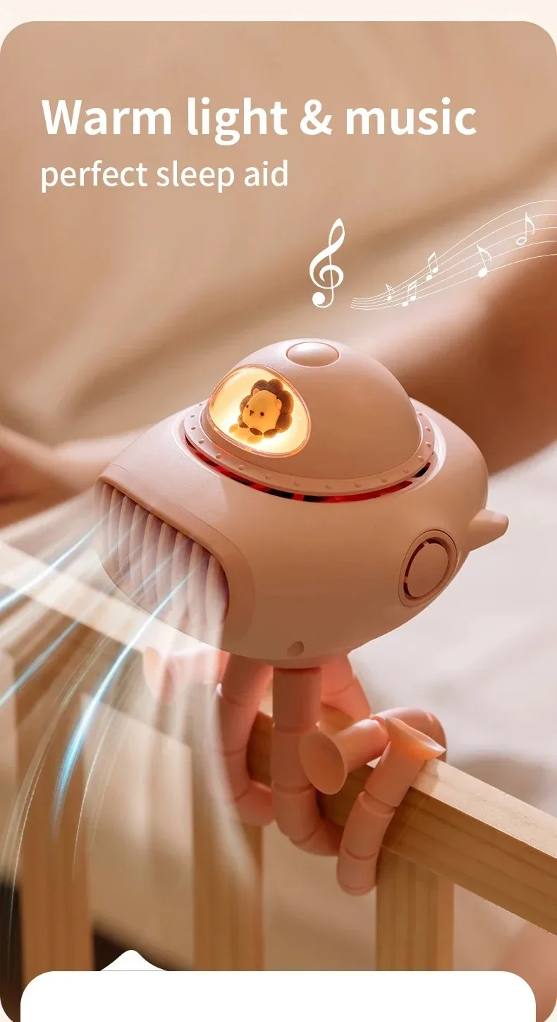 عربة أطفال محمولة بمشبك مروحة قابل لإعادة الشحن مدمج في 4 تهويدات قابلة للاستخدام الخالية من الشفرة للأطفال سكوتر مروحة الأخطبوط الصغيرة في الهواء الطلق #5