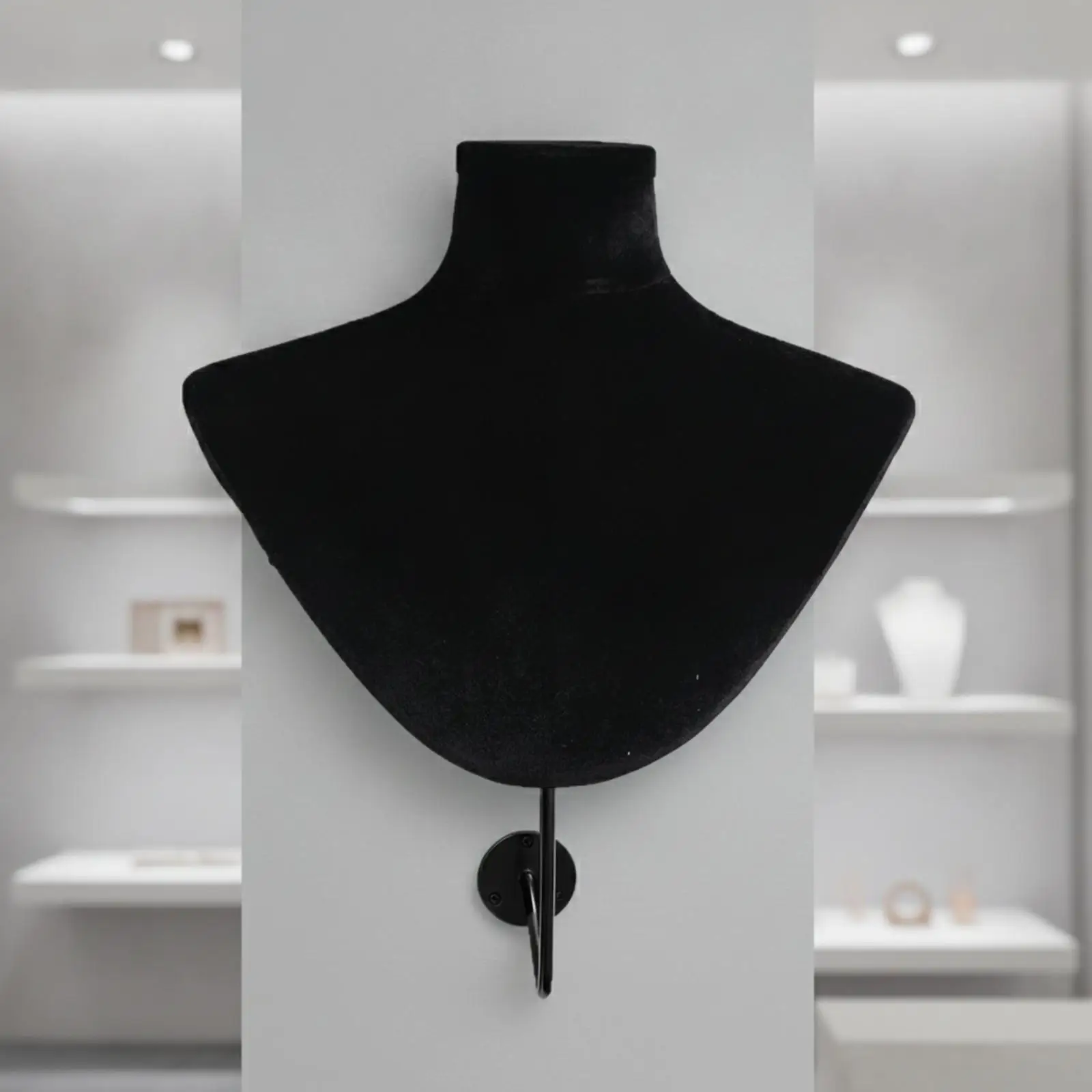 Wall Mounted Velvet Bust Jewelry Display Stand with 6cm Iron Plate Hook for Necklace Scarf Boutique Showcase