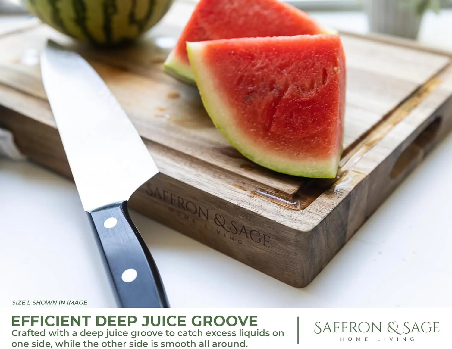 Tábua de corte extra grande de madeira de acácia 23x17x1,5 polegadas com ranhura de suco, reversível para cozinha e servir