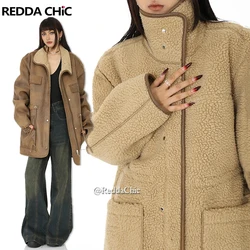 REDDACHiC Giacca in pelle da donna in pile di agnello double face Caldo inverno termico Maillard Elegante cappotto oversize Capispalla vintage