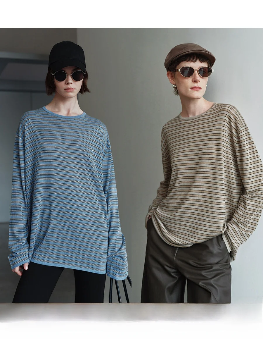 

Вязаный шерстяной свитер MSBEAST Sli свободного кроя с круглым вырезом и полосатым узором, женский пуловер с длинными рукавами для повседневной носки