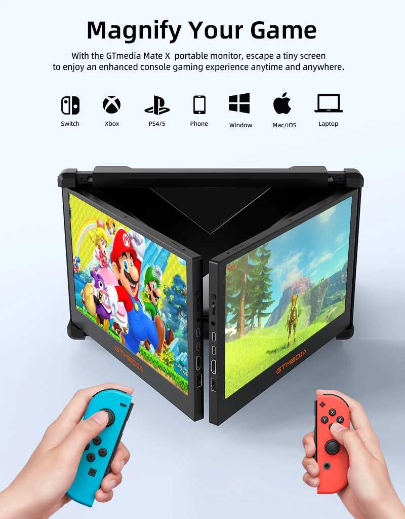 GTMEDIA-Mate X Monitor Portátil, Dual Extender Screen, 11.6 ", USB C, HDMI, Multi-sistema, Compatível para Laptop, Telefone, ect