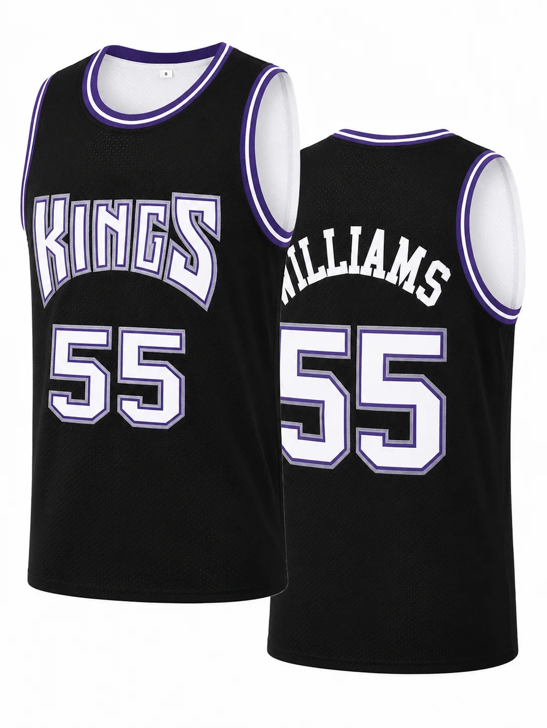 Retro Williams 55 Kings Jersey Black with Purple & White Trim Sports Uniform Casual Vest Men
