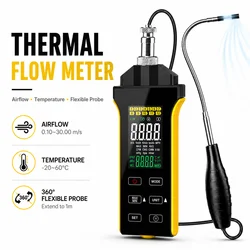 Digital HVAC Hot Wire Anemometer Air Flow Meter with 360° Flexible Probe, CFM/CMM Wind Speed Temperature Tester