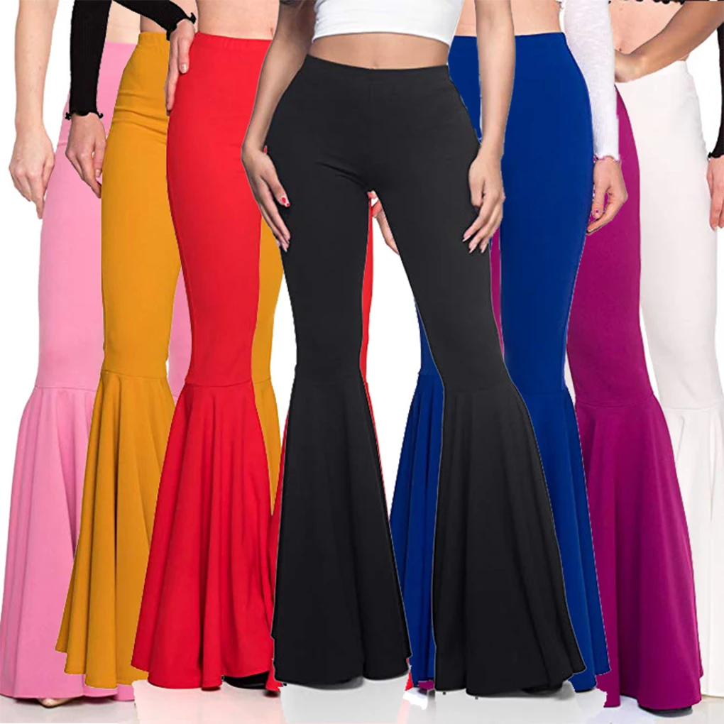 Versatile Women Bell Bottom Pants With Stretchy Fit Multiple Sizes Available High Waist Bell Bottom black 3XL