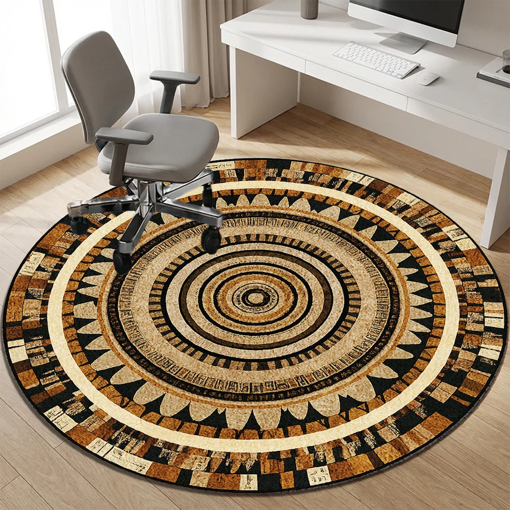 Vintage Tribal Circular Area Rug Bohemian Mandala Geometric Print Indoor Decor Carpet for Dining Room Bedroom