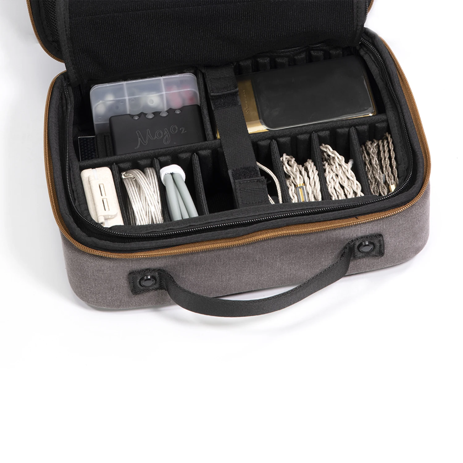 DD ddHiFi CZ300 حقيبة تخزين HiFi محمولة ذات سعة كبيرة ومساحات متعددة مصنوعة من قماش القطن المقاوم للماء باللون الرمادي القديم 16A