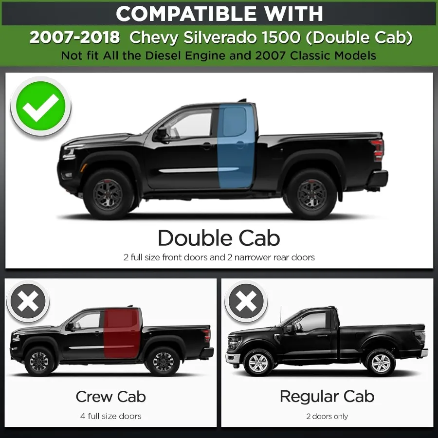 บันไดข้างรถยนต์ 6 ชิ้น ใช้ได้กับรถเชฟโรเลต ซิลเวอร์ราโด 1500 รุ่นปี 2007-2018 แบบดับเบิ้ลแค็บ สีดำ ทำจากอลูมิเนียมอัลลอยด์ สำหรับรถกระบะ