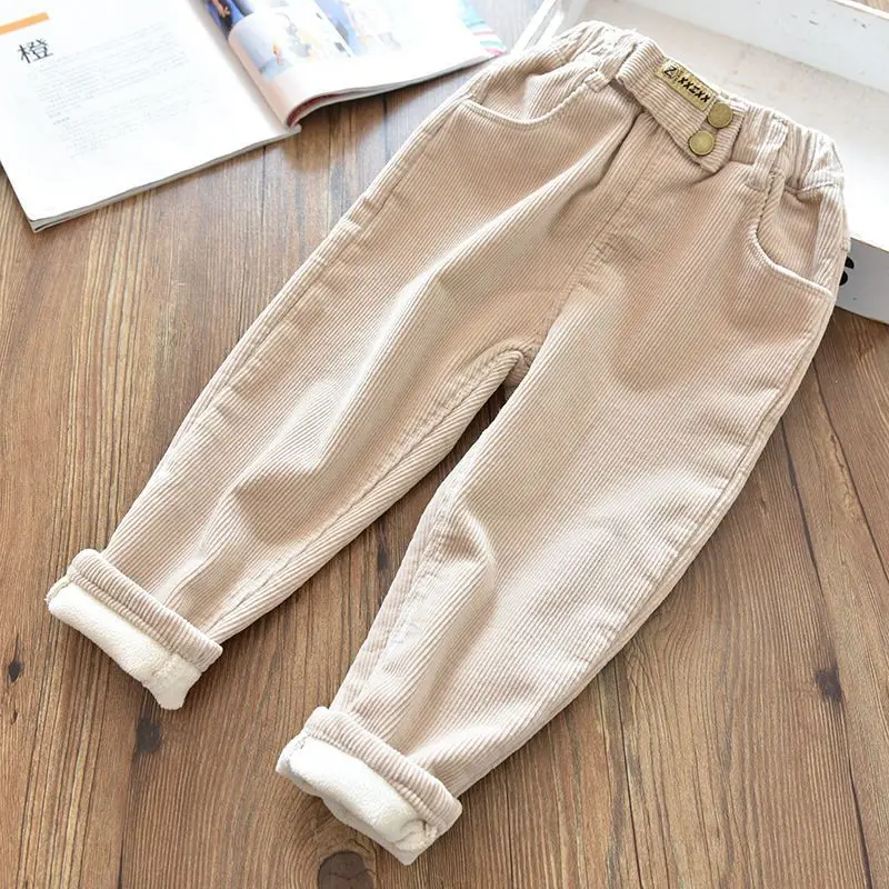 Cute Kids Pants Winter Baby Sweatpants Thicken Corduroy Boys Casual Pants Children Cartoon Bear Trousers Girls Warm Sports Pants