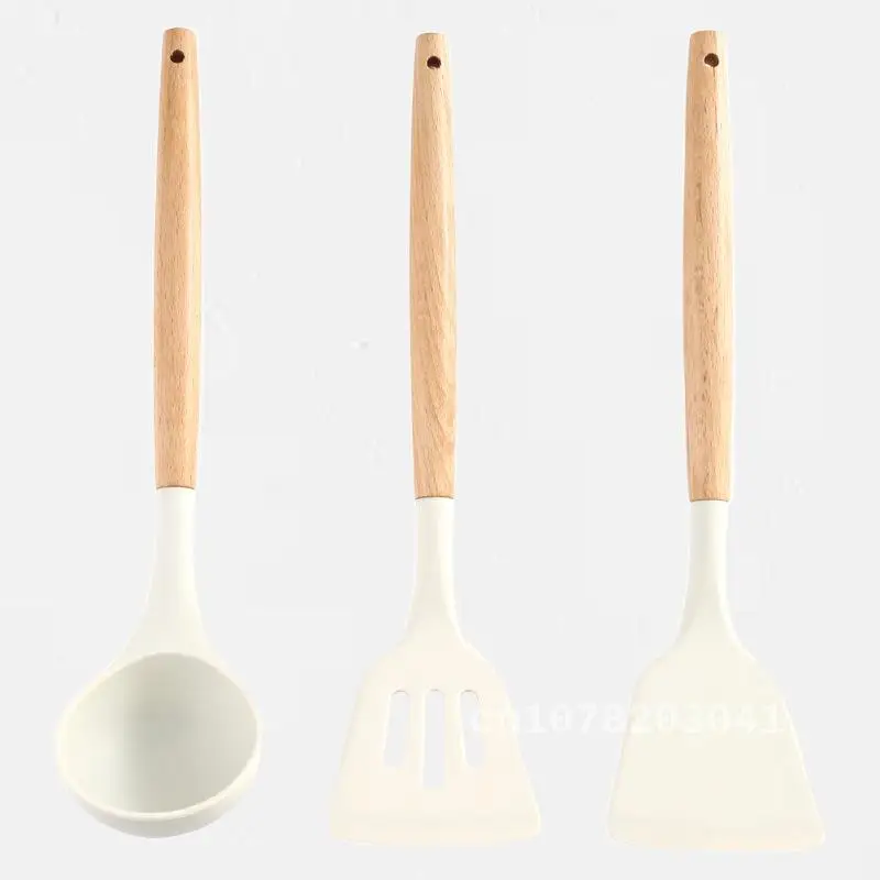 Premium Milky White Silicone Spatula Set with Ergonomic Wooden Handle - Must-Have Cooking Utensils for Every Kitchen