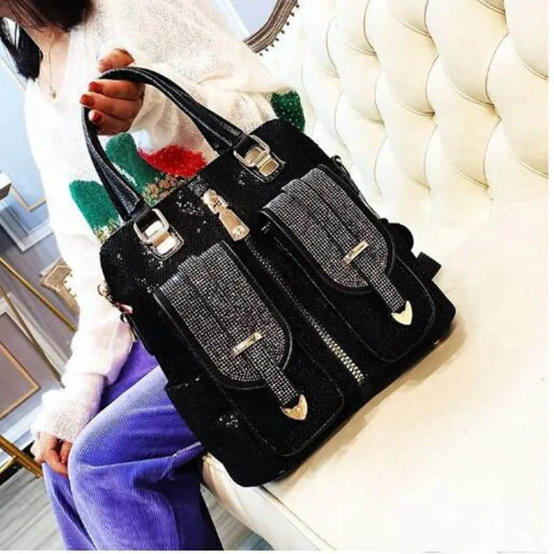 Sequin women\'s bag2024 New Trendy Women\'s Bag Fashion Casual Contrast Color Hot Rhinestone Shoulder Crossbody Three-purpose Bag