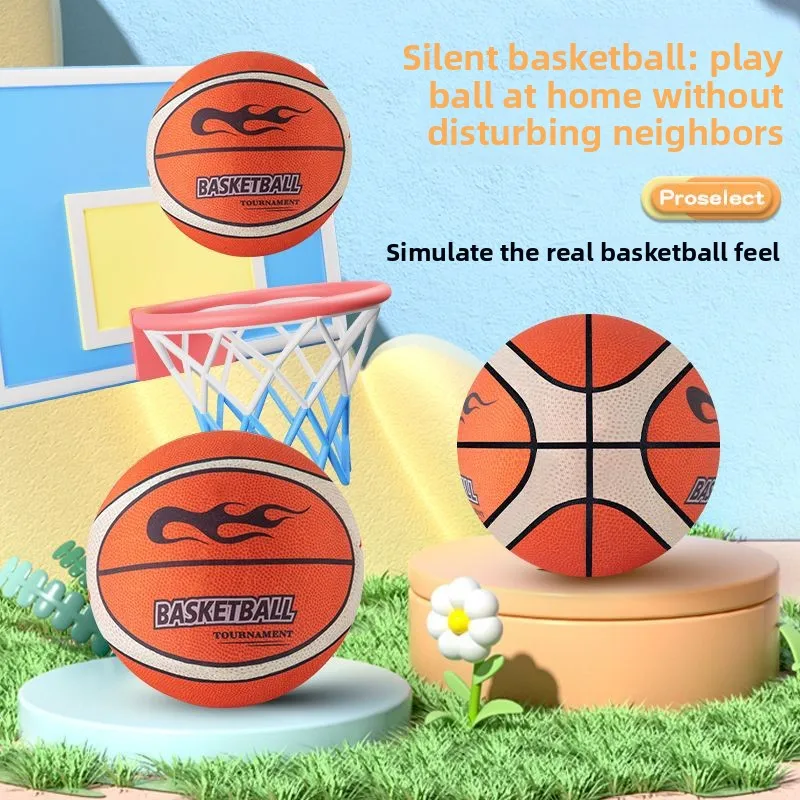 Noiseless Indoor Silent Foam Basketball for Kids, Anti-noise Bouncing Squeezable Mute Ball, Lightweight Stress Relief Sports Pla