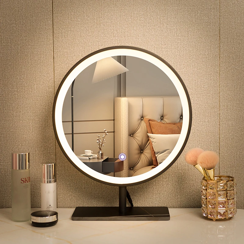 

Simple smart desktop desktop rotatable fill light vanity mirror, student light luxury led rechargeable vanity mirror with lamp