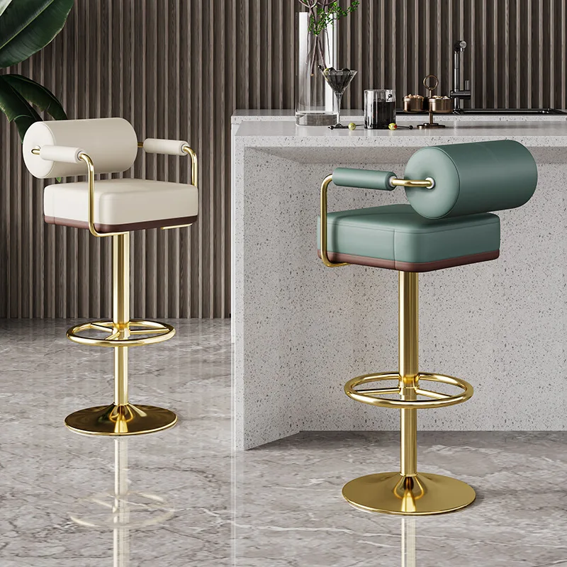 Bar Chair Home Tall Nordic Metal Luxury Gold Kitchen High Leather Modern Cheap Furniture Stools Bar Chair