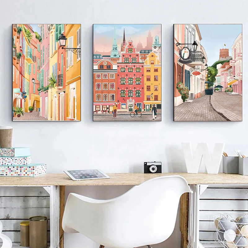 Modern Cityscape Travel Manchester Monoco Ville Norwich England Posters Wall Art Canvas Painting Picture Living Room Home Decor