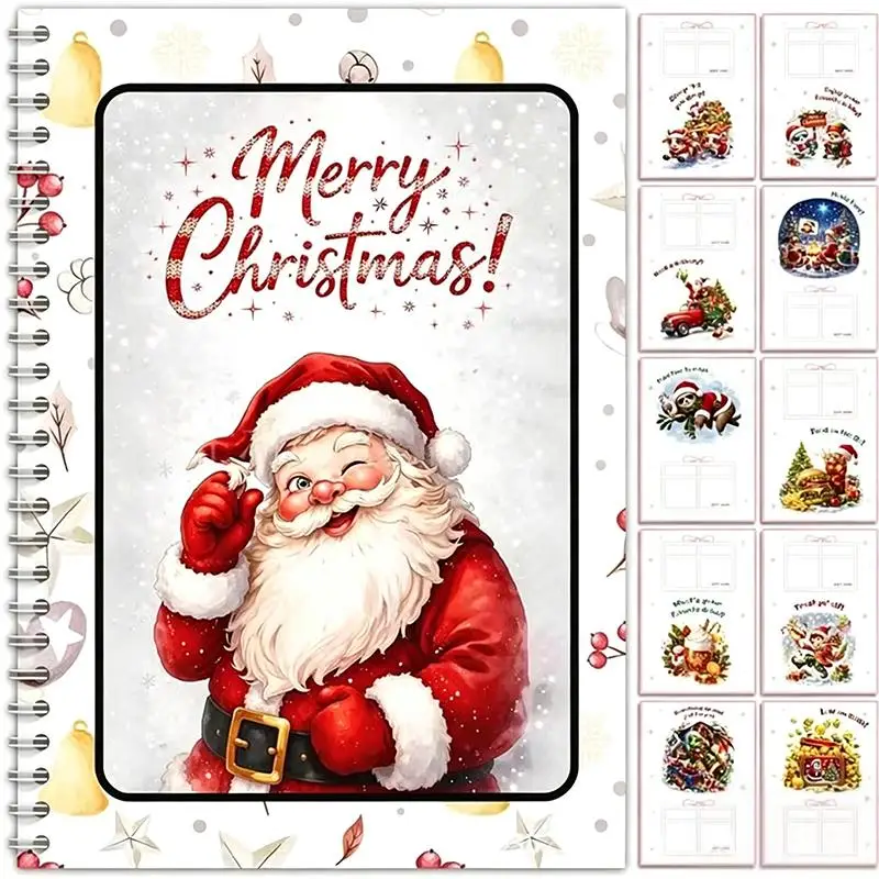 Christmas Spiral Notebook Cute Santa Prints Thick Pages For Holiday Gifting School Office Daily Use