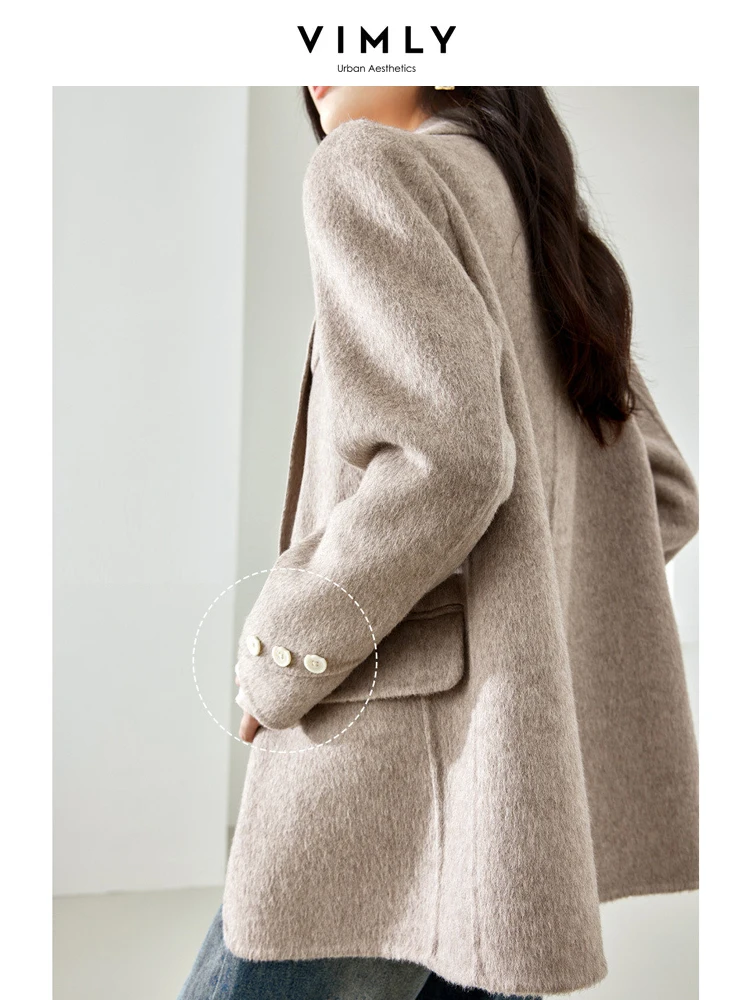 Vimly Wool Blend Tailored Blazer Coats 2023 Winter Thick Warm Elegant Straight Double Breasted Office Lady Overcoat Female 50688