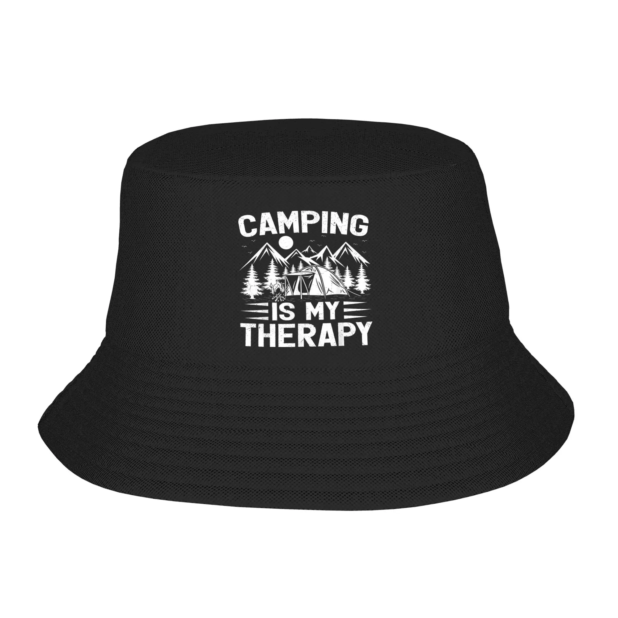 Camping ist meine Therapie. Bucket Hat, Outdoor-Fischerkappen, atmungsaktive Urlaubssonnenhüte für Unisex, trendige, individuelle Mütze