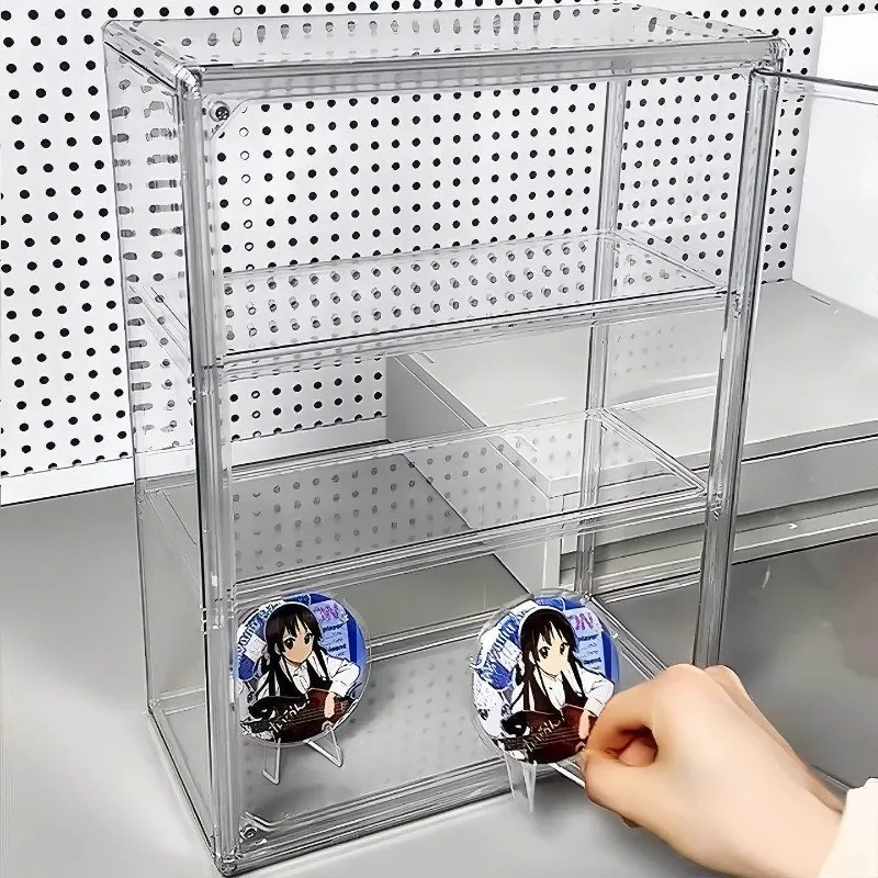 Transparent Acrylic Desktop Display Storage Box, Dust‑Proof Large Capacity Organizer for Figures, Badges, Anime Collectibles