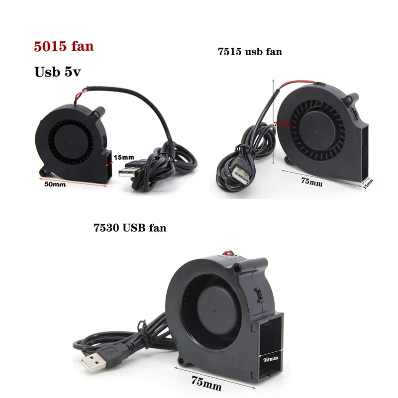 5V USB 5015 7515 7530 Blower Turbo Cooling Fan Brushless 5cm 7cm for 3D Printer Cooler DC Cooler Power Inverter Air Pump PC CPU