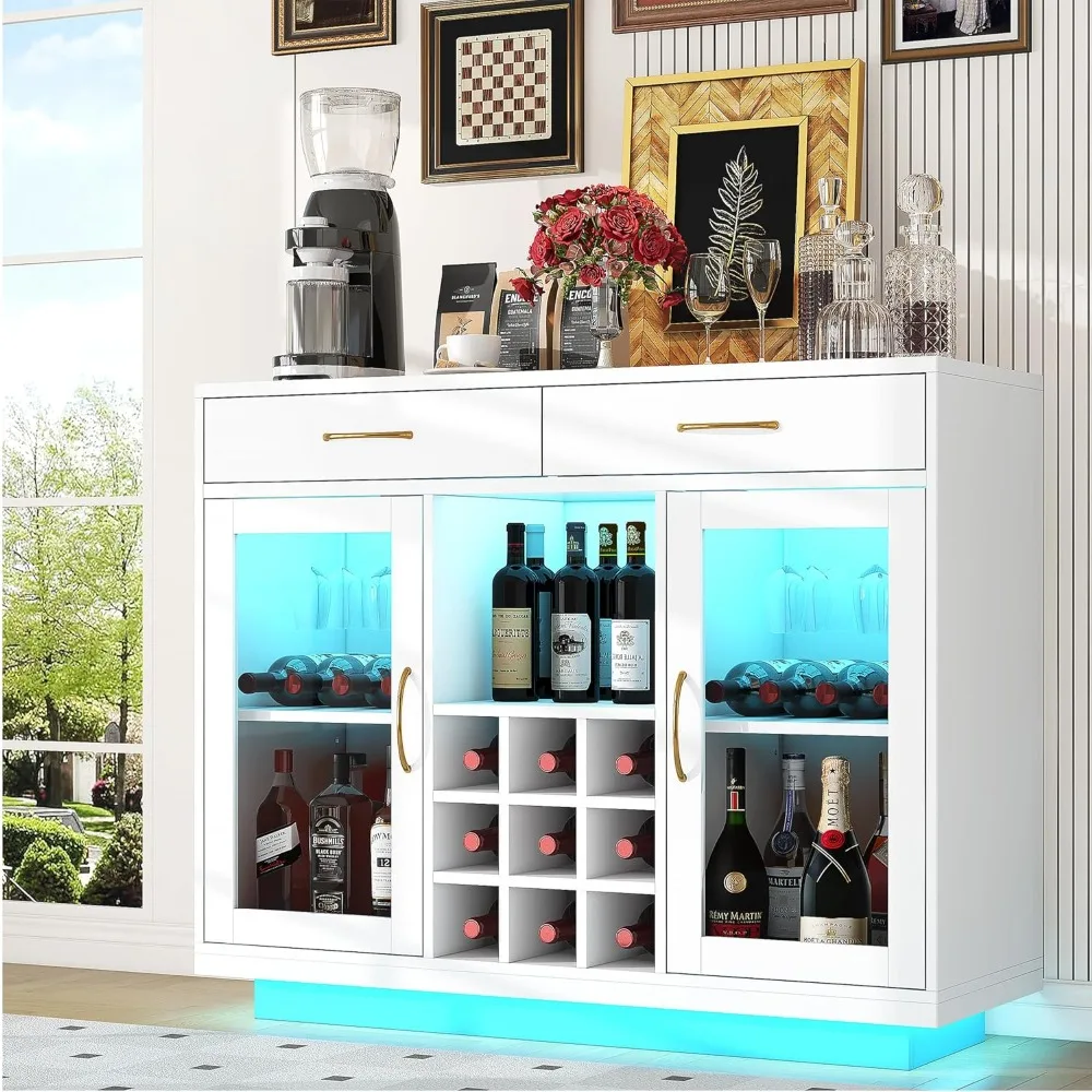 

Wine Bar Cabinet With Led Lights, Liquor Cabinet With Wine And Glass Rack, Wine Cabinet Coffee Bar Cabinets, Kitchen Buffet Side
