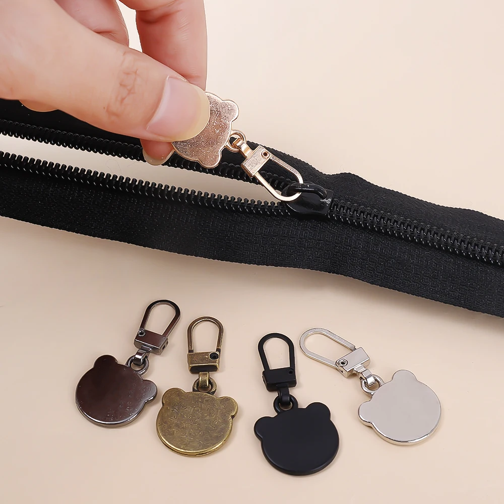 Cute Bear Zipper Pull Replacement Detachable Metal Zipper Silver Pull Universal Zipper Gripper Sliders for Backpacks Coats Shoes