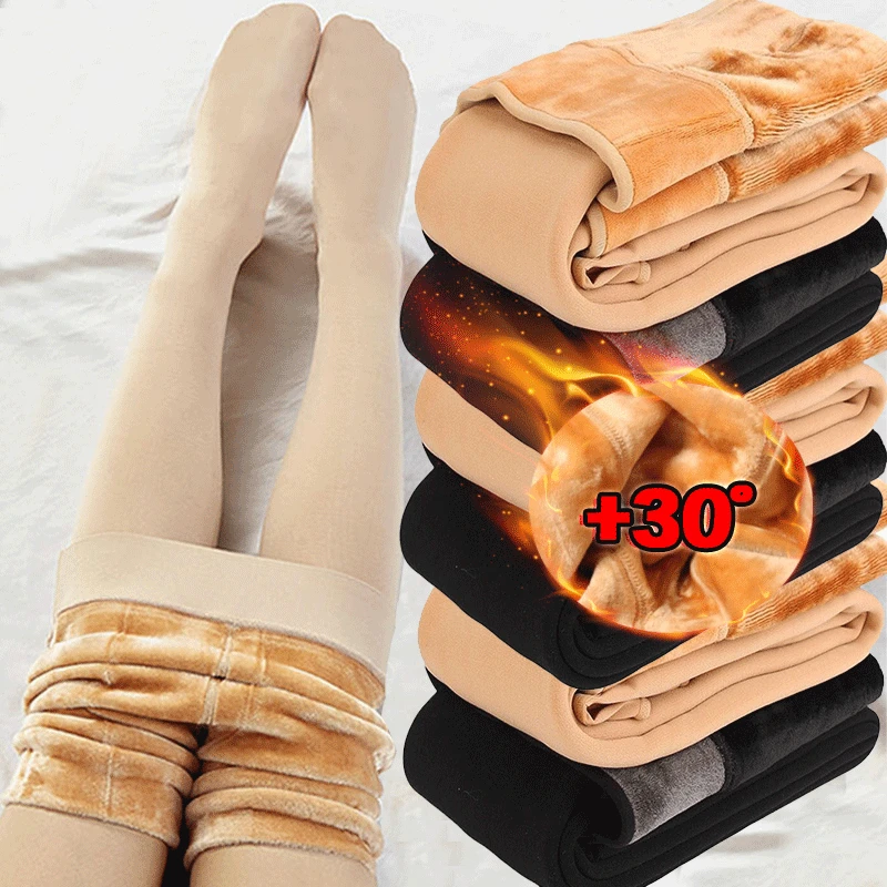 

Winter Warm Leggings Women's Thermal Pants Polar Pantyhose Sock Lined Pants Velvet Tights Skin Effect High Waist Wool Leggings