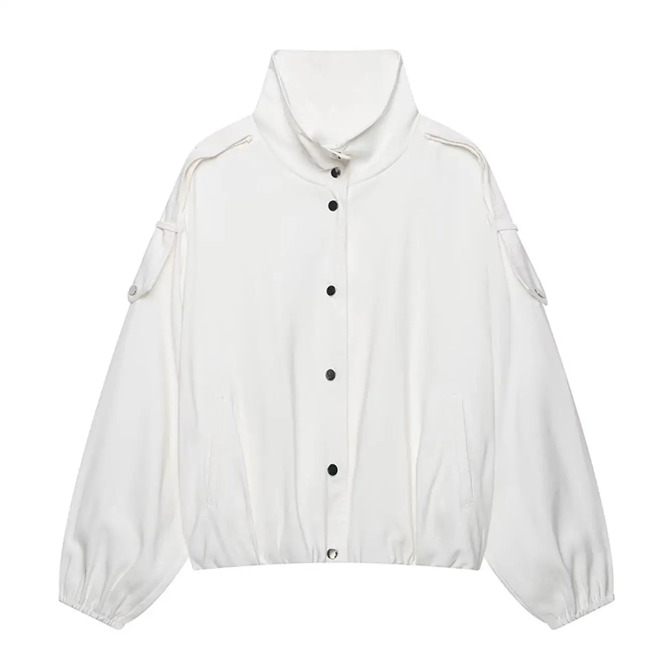 TFMLN Damen Casual Weißer Mantel Langarm Stehkragen Einreihig Locker Geschnittener Mantel 2026 Neue Herbstmode Schicke Streetjacke für Damen – Detail 2
